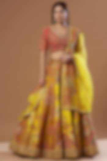 Mustard Raw Silk & Chanderi Bridal Lehenga Set by Debyani at Pernia's Pop Up Shop