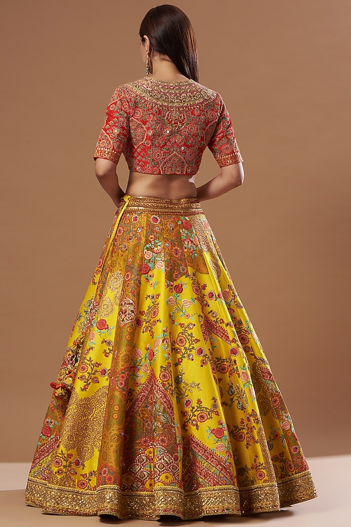 Mustard Raw Silk & Chanderi Bridal Lehenga Set by Debyani at Pernia's Pop Up Shop