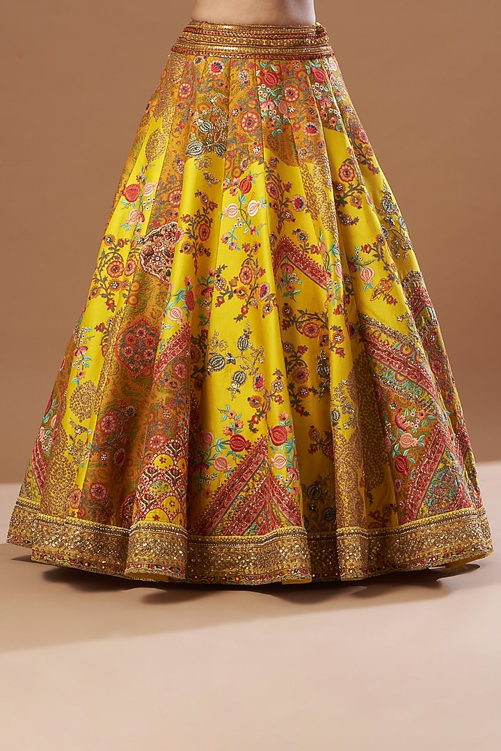 Mustard Raw Silk & Chanderi Bridal Lehenga Set by Debyani at Pernia's Pop Up Shop