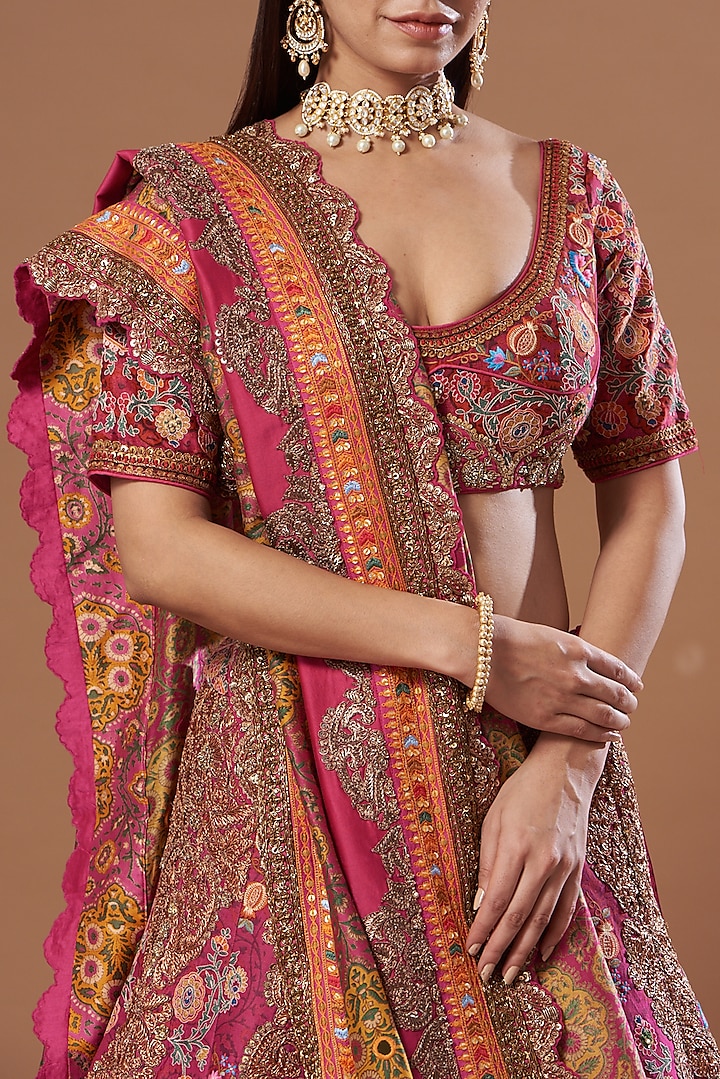 Red Chanderi & Mulmul Bridal Lehenga Set by Debyani at Pernia's Pop Up Shop