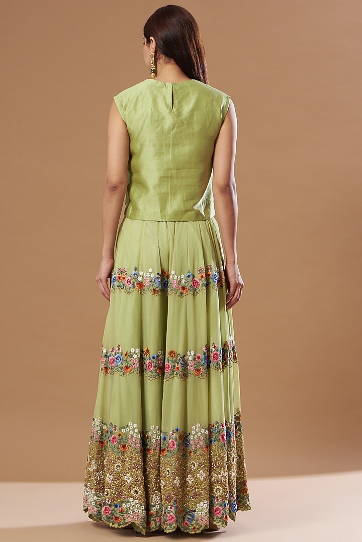 Pista Green Chanderi Bridal Sharara Set by Debyani at Pernia's Pop Up Shop
