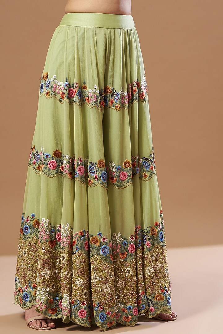 Pista Green Chanderi Bridal Sharara Set by Debyani at Pernia's Pop Up Shop