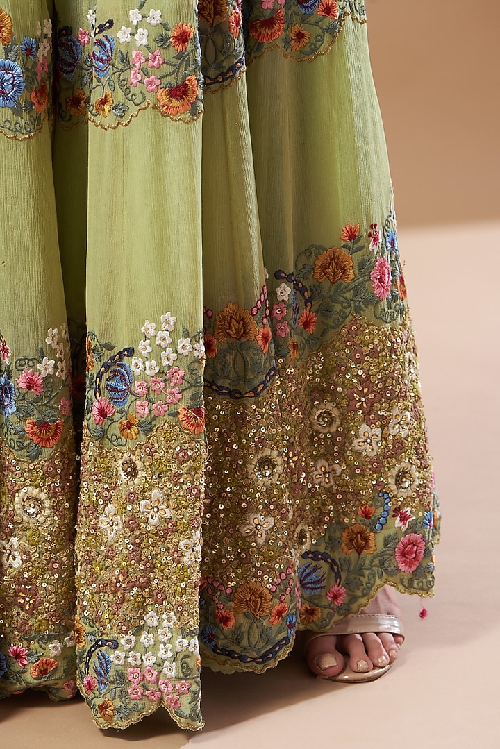 Pista Green Chanderi Bridal Sharara Set by Debyani at Pernia's Pop Up Shop