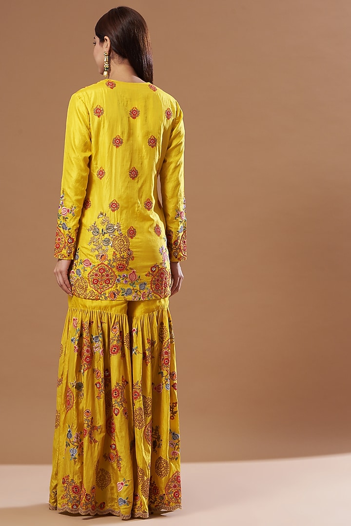 Mustard Bangalore Silk Bridal Sharara Set by Debyani at Pernia's Pop Up Shop
