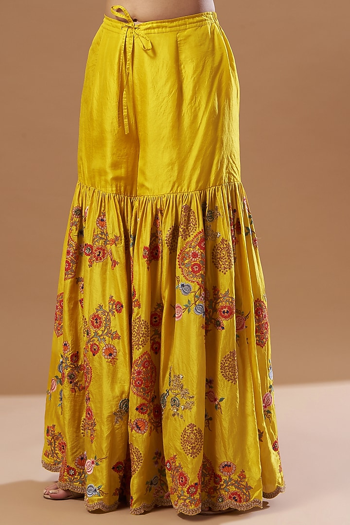 Mustard Bangalore Silk Bridal Sharara Set by Debyani at Pernia's Pop Up Shop