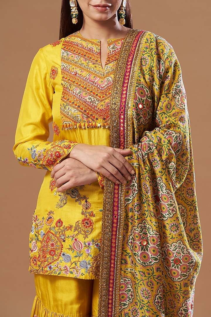 Mustard Bangalore Silk Bridal Sharara Set by Debyani at Pernia's Pop Up Shop