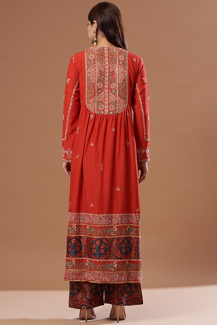Red Cotton Silk Kurta Set by Debyani at Pernia's Pop Up Shop