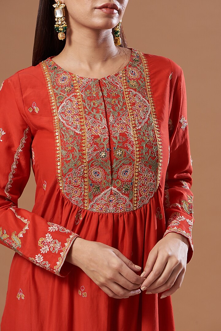 Red Cotton Silk Kurta Set by Debyani at Pernia's Pop Up Shop