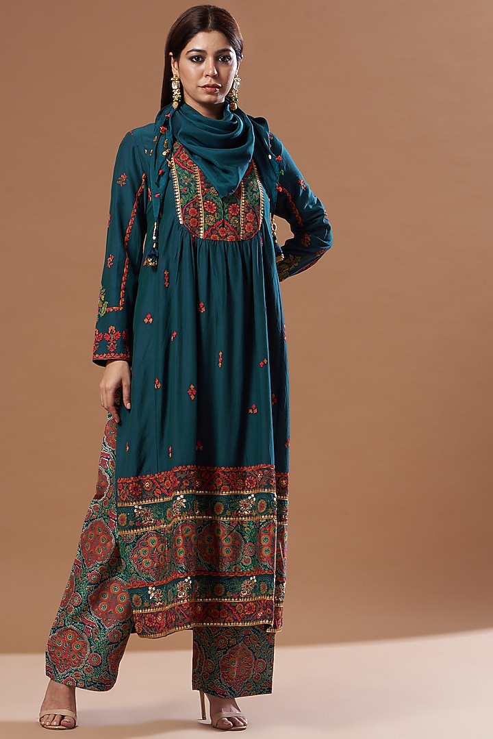 Blue Cotton Silk Kurta Set by Debyani at Pernia's Pop Up Shop