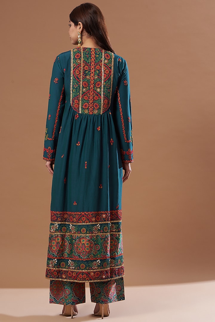 Blue Cotton Silk Kurta Set by Debyani at Pernia's Pop Up Shop