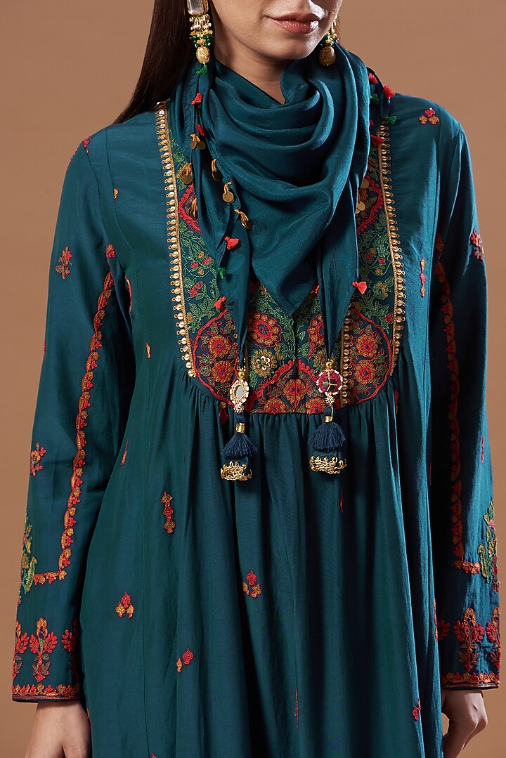 Blue Cotton Silk Kurta Set by Debyani at Pernia's Pop Up Shop