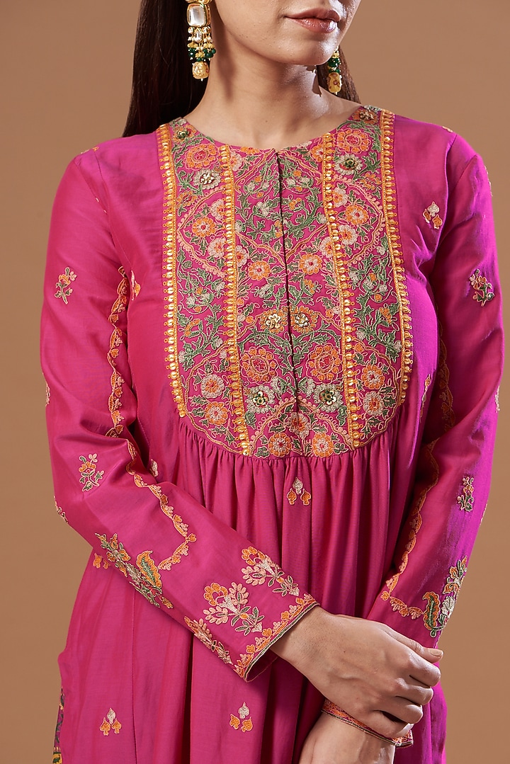 Pink Cotton Silk Kurta Set by Debyani at Pernia's Pop Up Shop