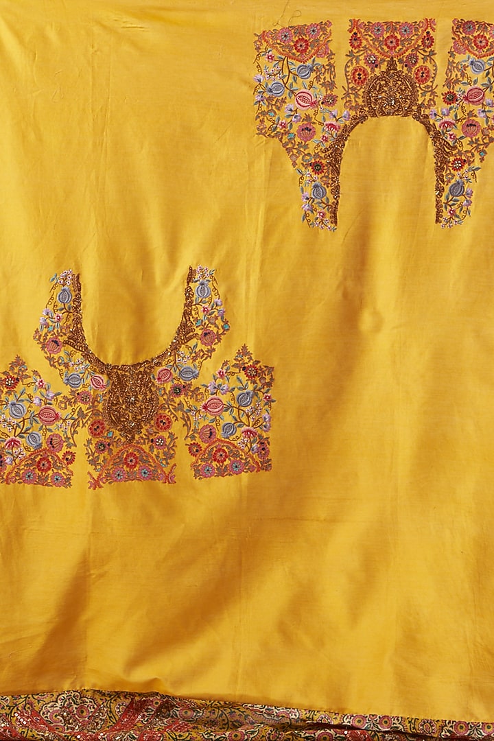 Mustard Silk Chanderi Reception Saree Set by Debyani at Pernia's Pop Up Shop