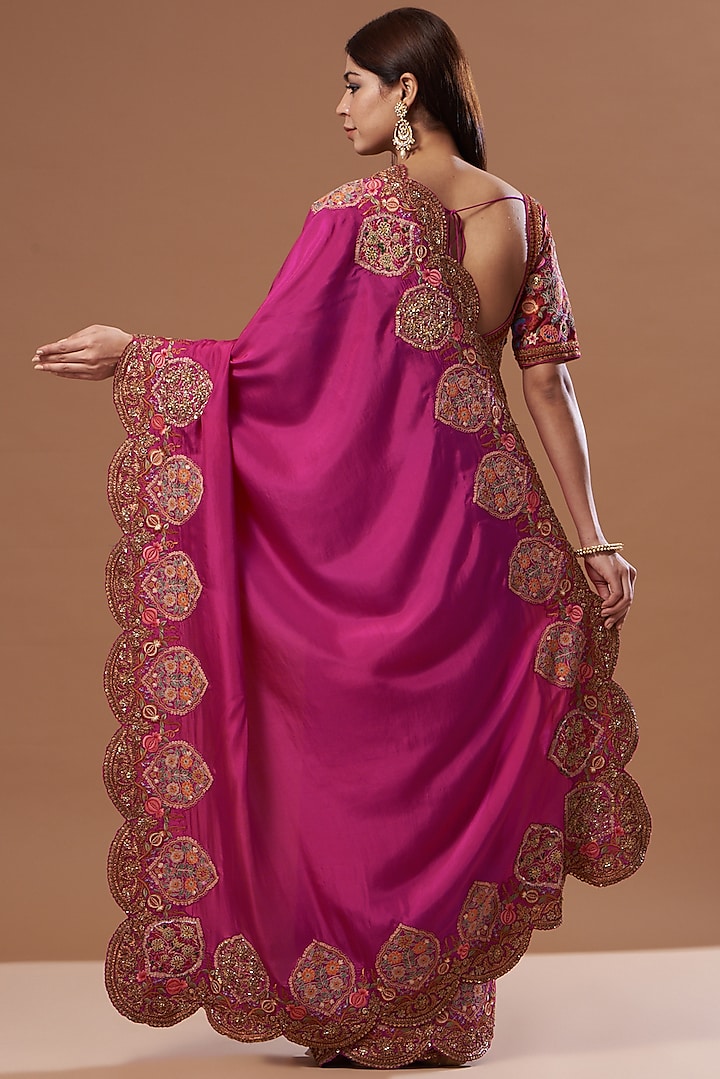 Magenta Silk Chanderi Reception Saree Set by Debyani at Pernia's Pop Up Shop
