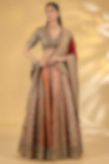 Multi-Colored Silk Hand & Machine Embroidered Bridal Lehenga Set by Debyani at Pernia's Pop Up Shop