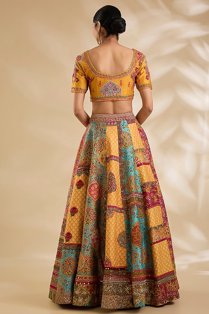 Multi-Colored Silk Hand & Machine Embroidered Bridal Lehenga Set by Debyani at Pernia's Pop Up Shop
