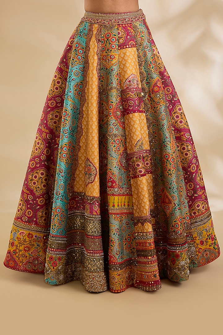 Multi-Colored Silk Hand & Machine Embroidered Bridal Lehenga Set by Debyani at Pernia's Pop Up Shop