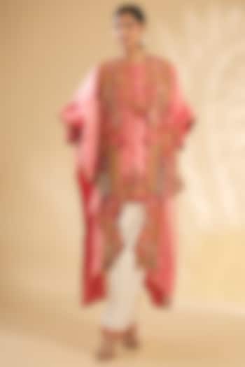 Blush Pink Silk & Organza Hand Embroidered Cape Set by Debyani at Pernia's Pop Up Shop