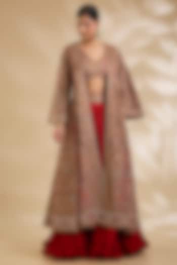 Multi-Colored Silk Hand & Machine Embroidered Jacket Set by Debyani at Pernia's Pop Up Shop