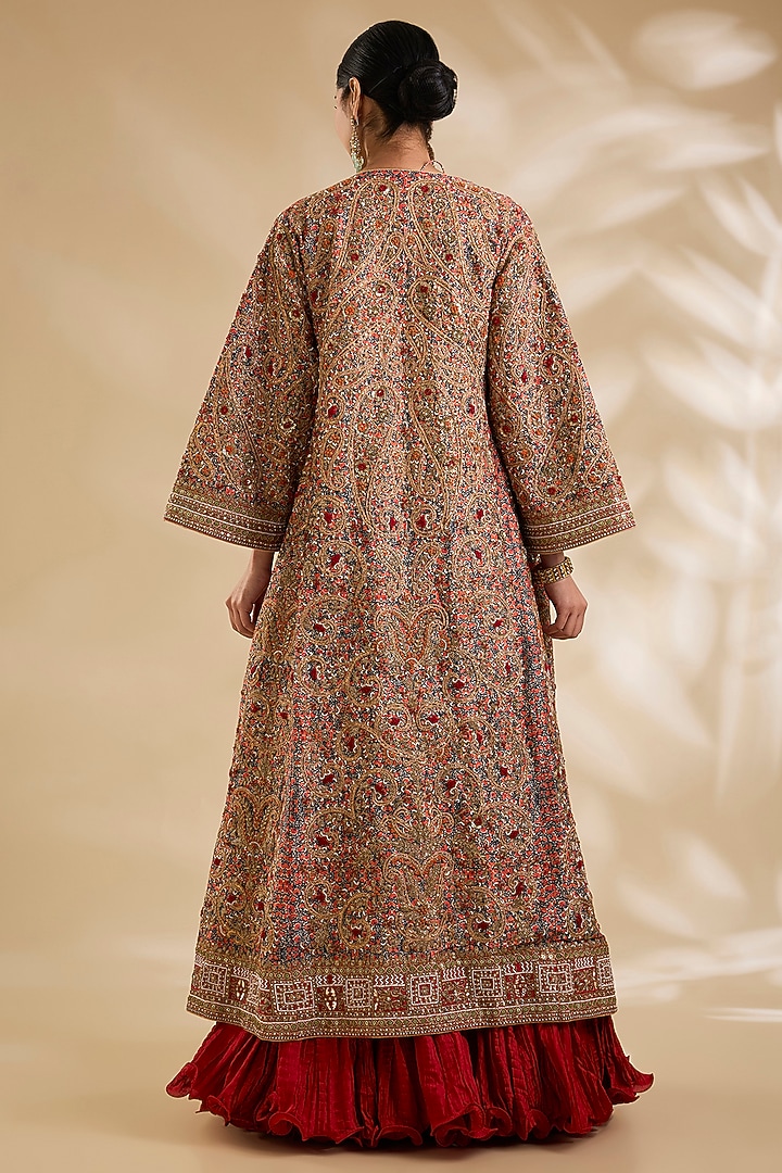 Multi-Colored Silk Hand & Machine Embroidered Jacket Set by Debyani at Pernia's Pop Up Shop