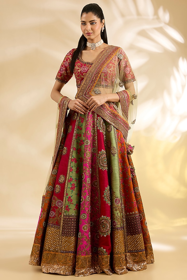 Multi-Colored Silk Embroidered Bridal Lehenga Set by Debyani at Pernia's Pop Up Shop