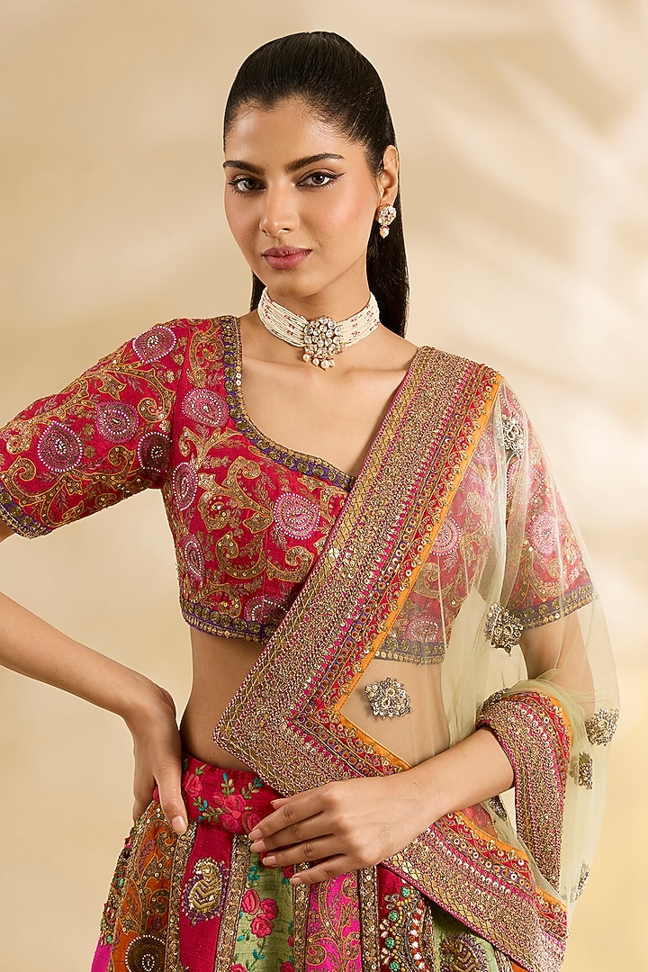 Multi-Colored Silk Embroidered Bridal Lehenga Set by Debyani at Pernia's Pop Up Shop