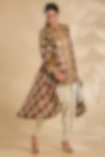 Ivory Silk Hand & Machine Embroidered Jacket Set by Debyani at Pernia's Pop Up Shop