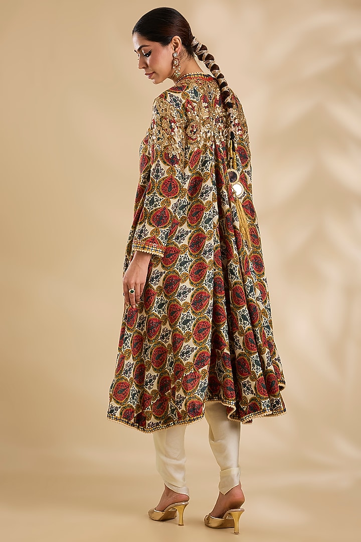 Ivory Silk Hand & Machine Embroidered Jacket Set by Debyani at Pernia's Pop Up Shop