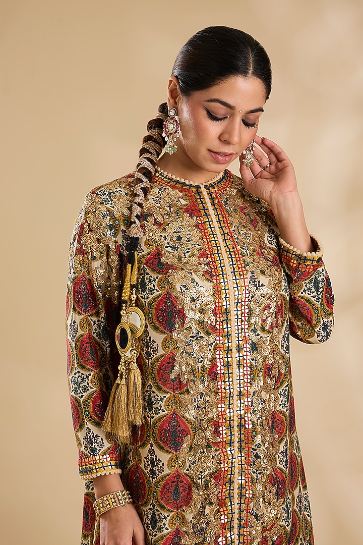 Ivory Silk Hand & Machine Embroidered Jacket Set by Debyani at Pernia's Pop Up Shop