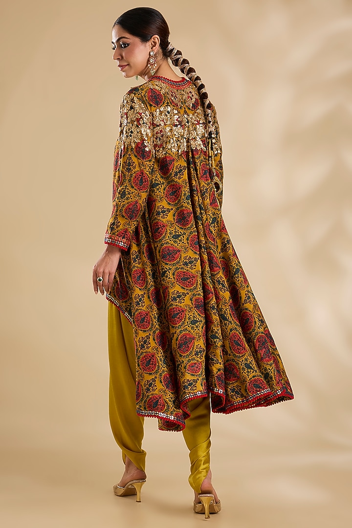 Mustard Silk Hand & Machine Embroidered Jacket Set by Debyani at Pernia's Pop Up Shop