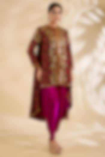 Magenta Silk Sequins Embroidered Jacket Set by Debyani at Pernia's Pop Up Shop