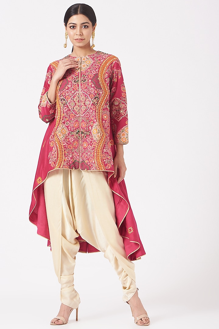 Magenta Mughal Trail Jacket Set by Debyani