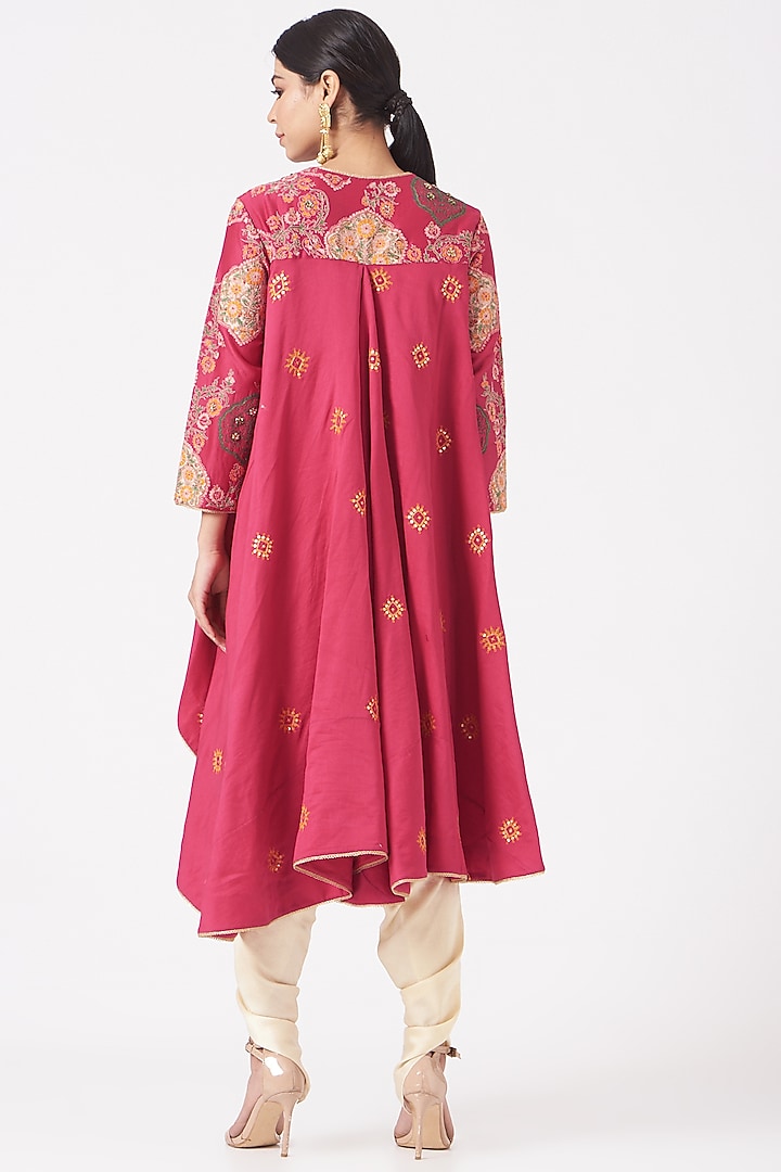 Magenta Mughal Trail Jacket Set by Debyani at Pernia's Pop Up Shop