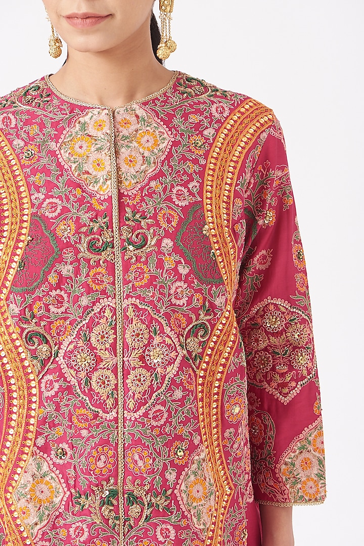 Magenta Mughal Trail Jacket Set by Debyani at Pernia's Pop Up Shop