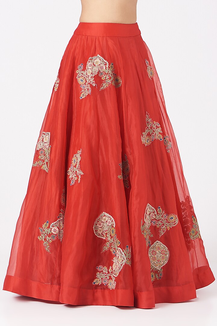 Red Chanderi Jacket Set by Debyani at Pernia's Pop Up Shop