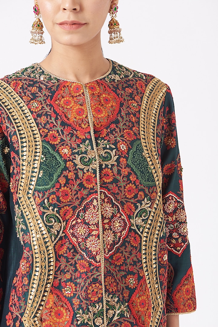 Blue Mughal Trail Jacket Set by Debyani at Pernia's Pop Up Shop