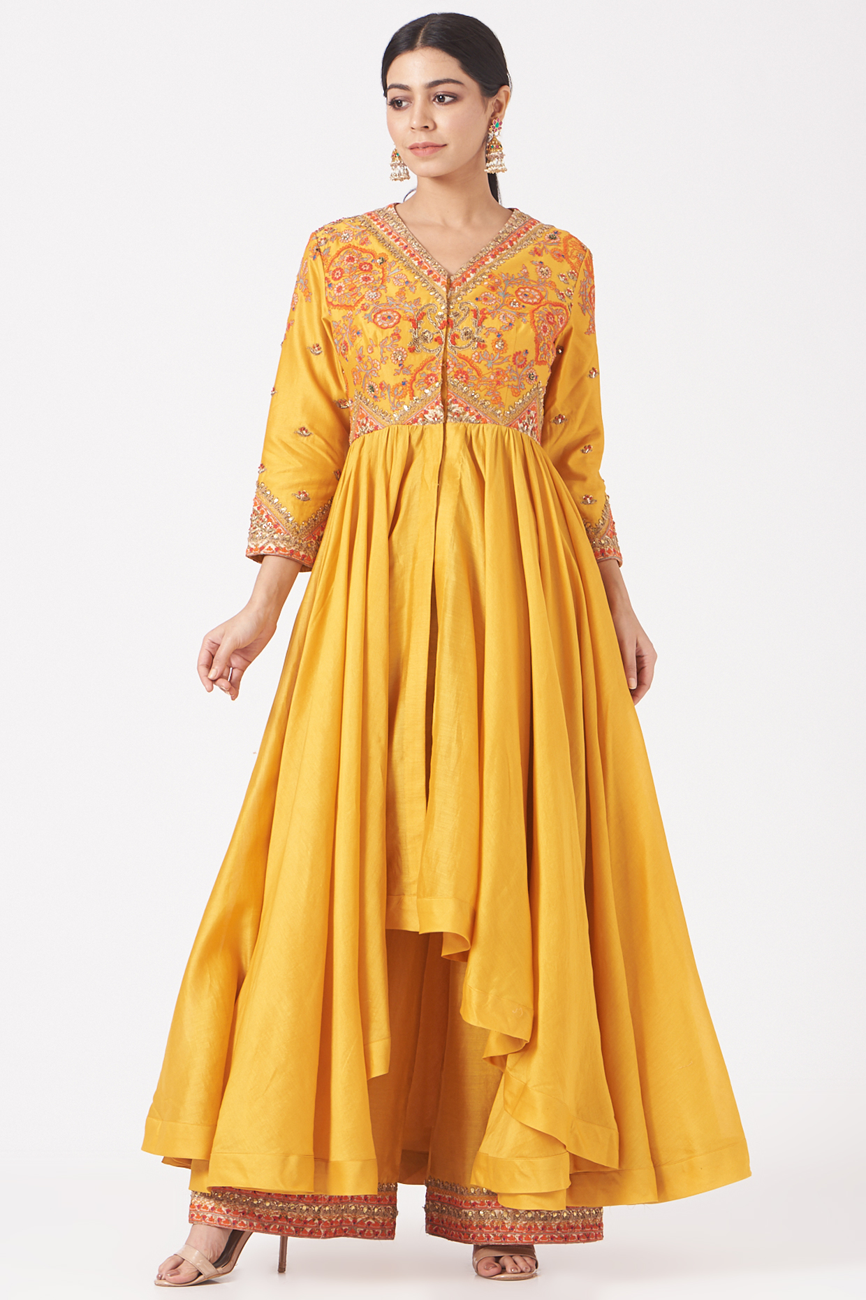 Mustard Chanderi Tunic Set by Debyani at Pernia's Pop Up Shop