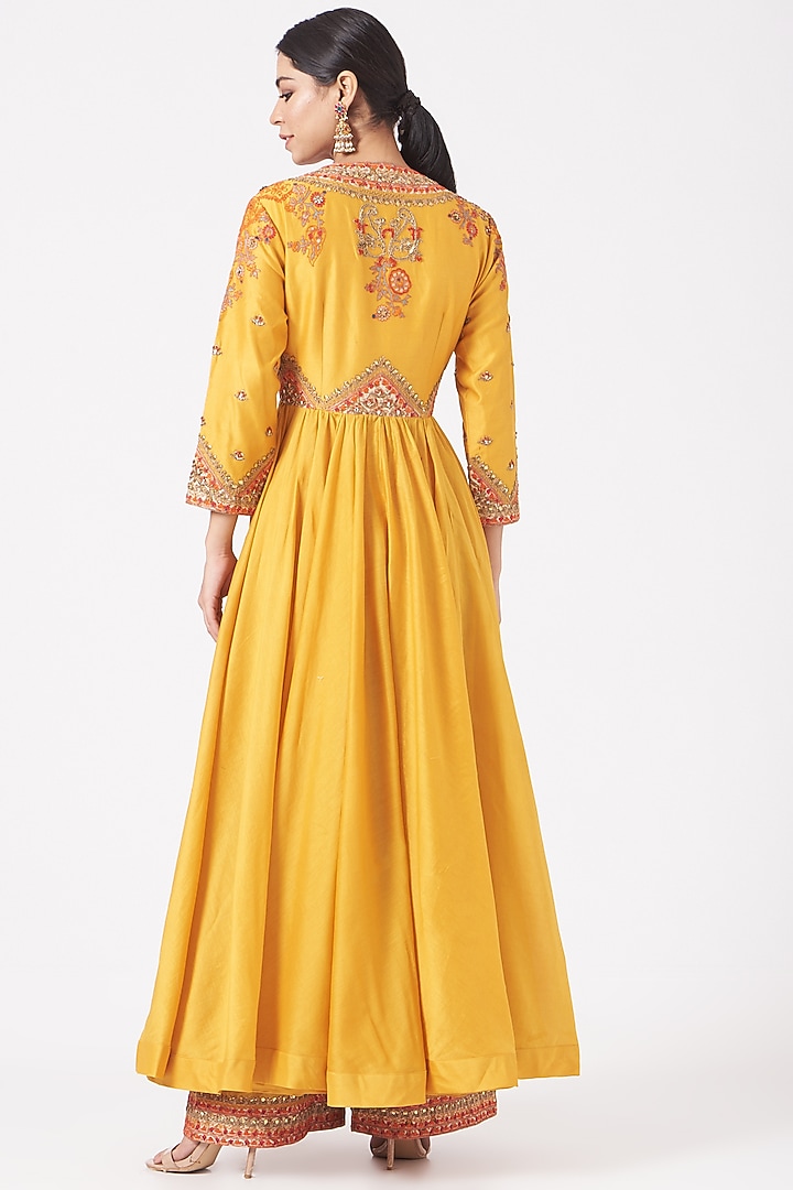 Mustard Chanderi Tunic Set by Debyani at Pernia's Pop Up Shop
