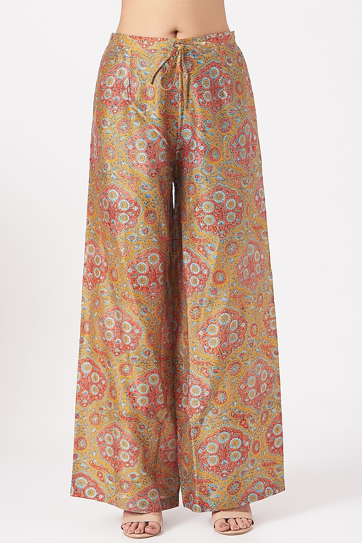 Mustard Chanderi Kalidar Kurta Set by Debyani at Pernia's Pop Up Shop