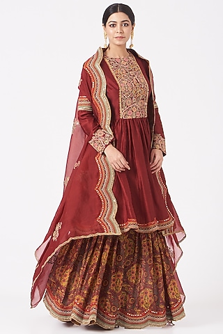 Maroon Printed Sharara Set by Debyani