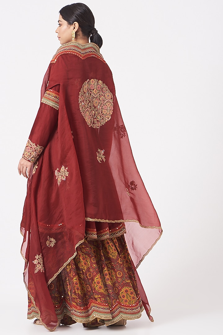 Maroon Printed Bridal Sharara Set by Debyani at Pernia's Pop Up Shop