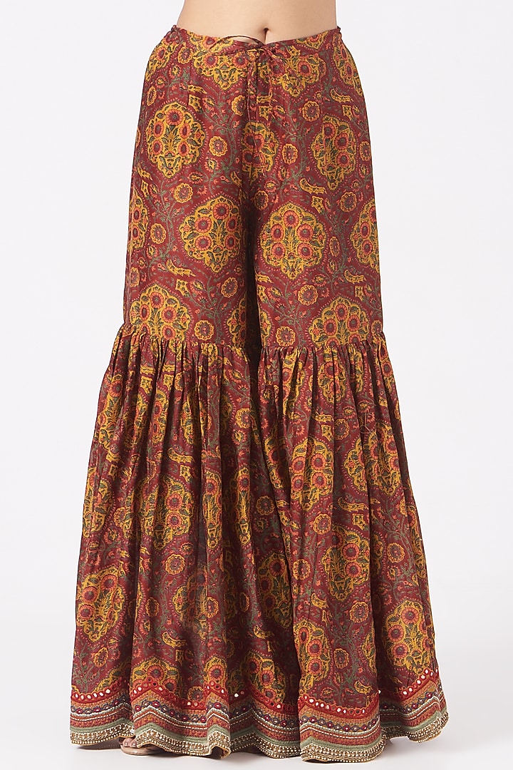 Maroon Printed Bridal Sharara Set by Debyani at Pernia's Pop Up Shop