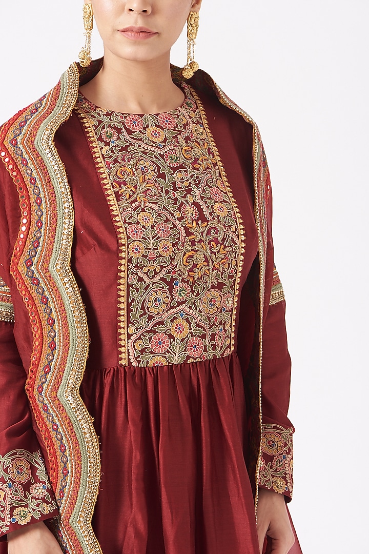 Maroon Printed Bridal Sharara Set by Debyani at Pernia's Pop Up Shop