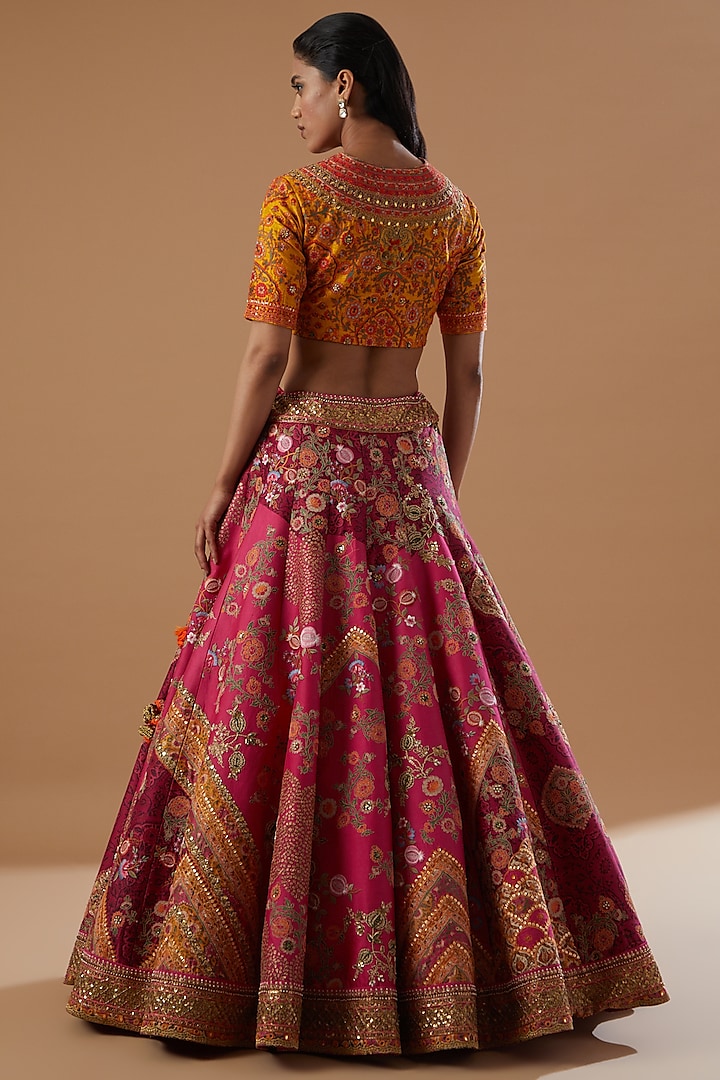 Magenta Mulmul & Chanderi Bridal Lehenga Set by Debyani at Pernia's Pop Up Shop
