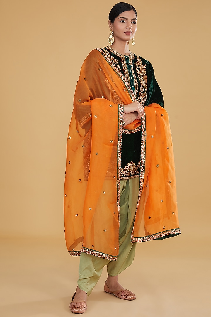 Orange Organza Dupatta by Debyani