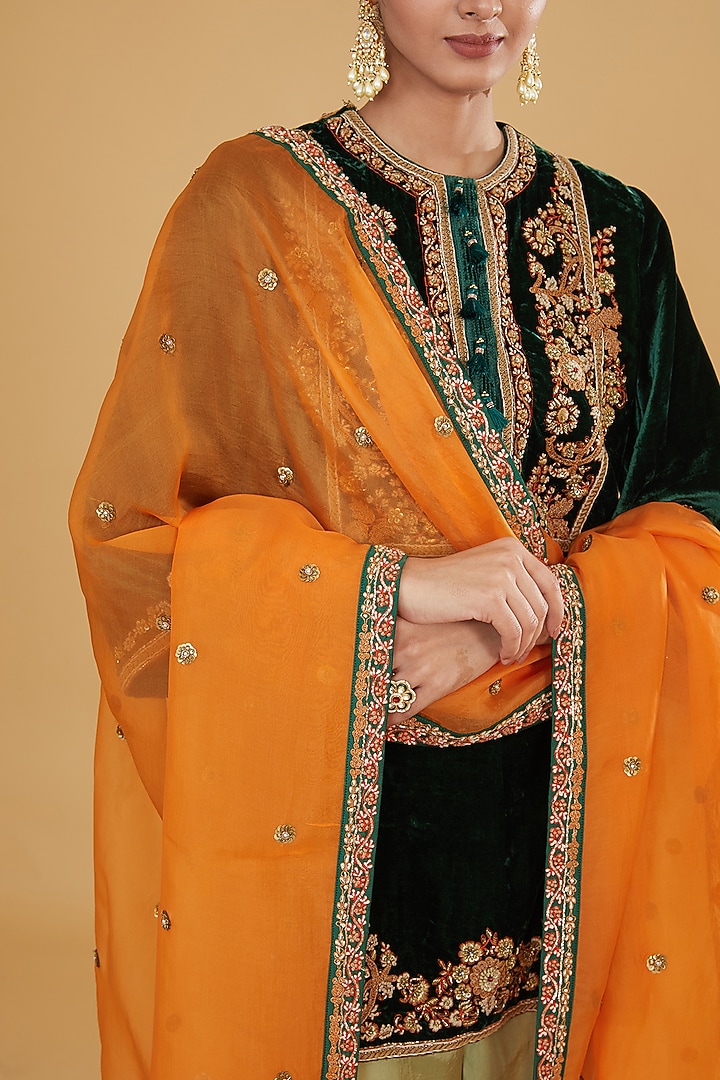 Orange Organza Dupatta by Debyani at Pernia's Pop Up Shop
