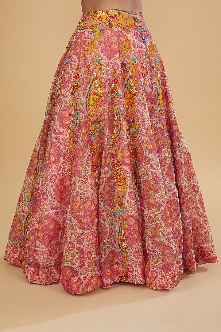 Powder Pink Organza Mughal Printed Bridal Lehenga Set by Debyani at Pernia's Pop Up Shop