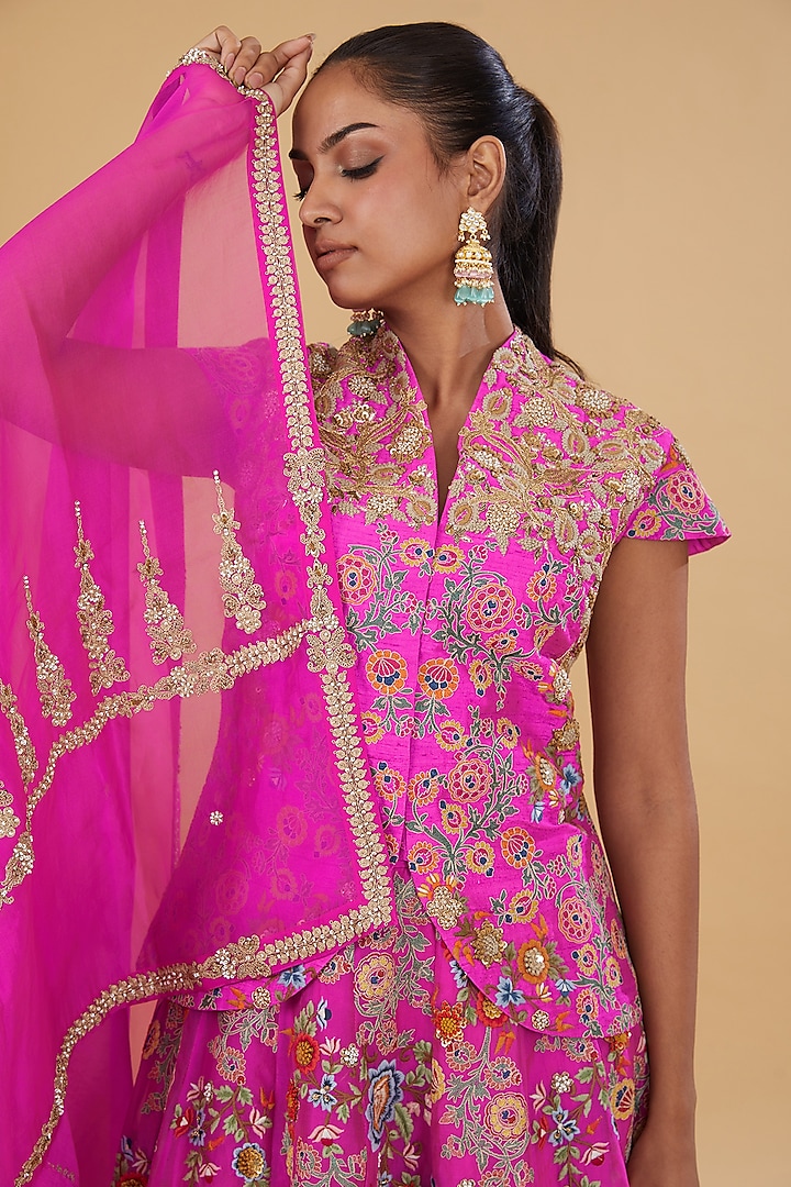Pink Embroidered Organza Fabric – Siyani Clothing India