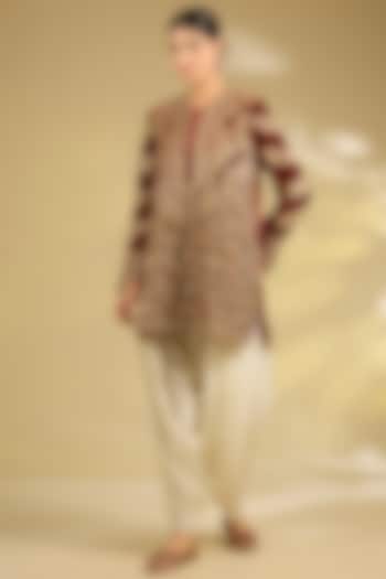 Red Velvet Hand & Machine Embroidered Kurta Set by Debyani at Pernia's Pop Up Shop