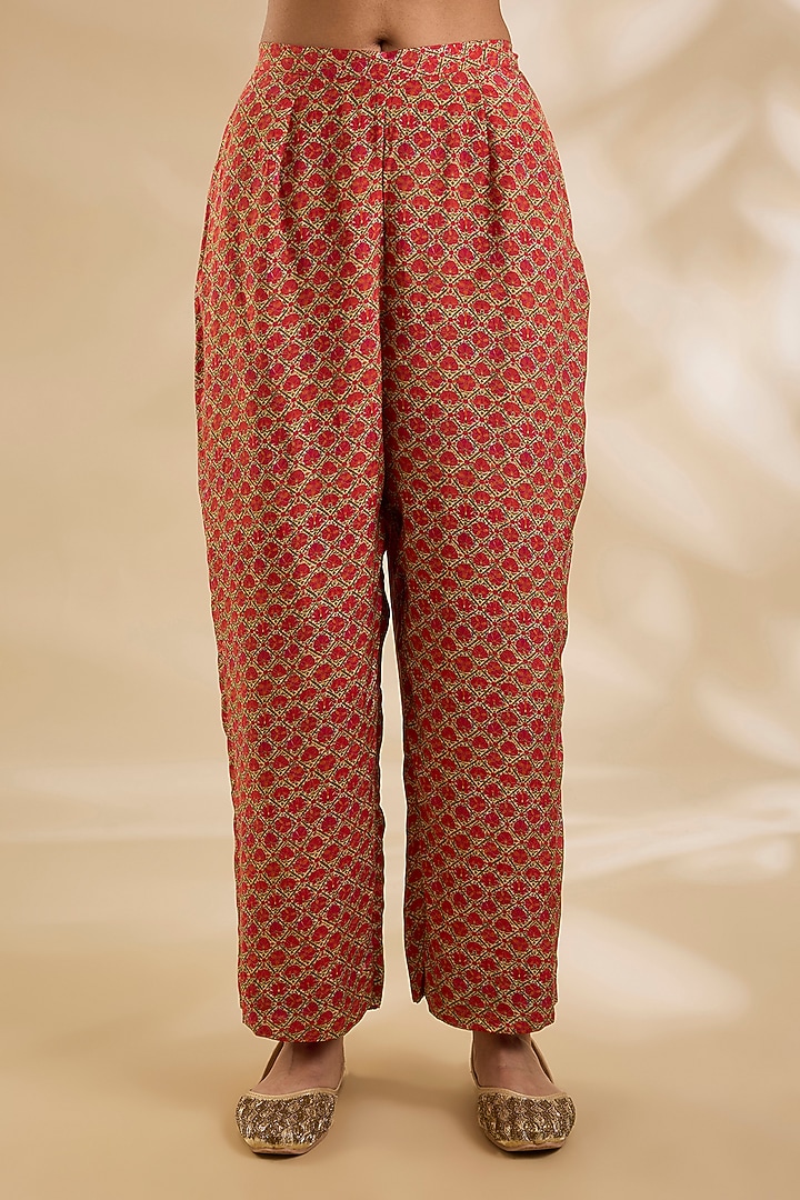 Red & Navy Blue Silk Hand & Machine Embroidered Kaftan Set by Debyani at Pernia's Pop Up Shop